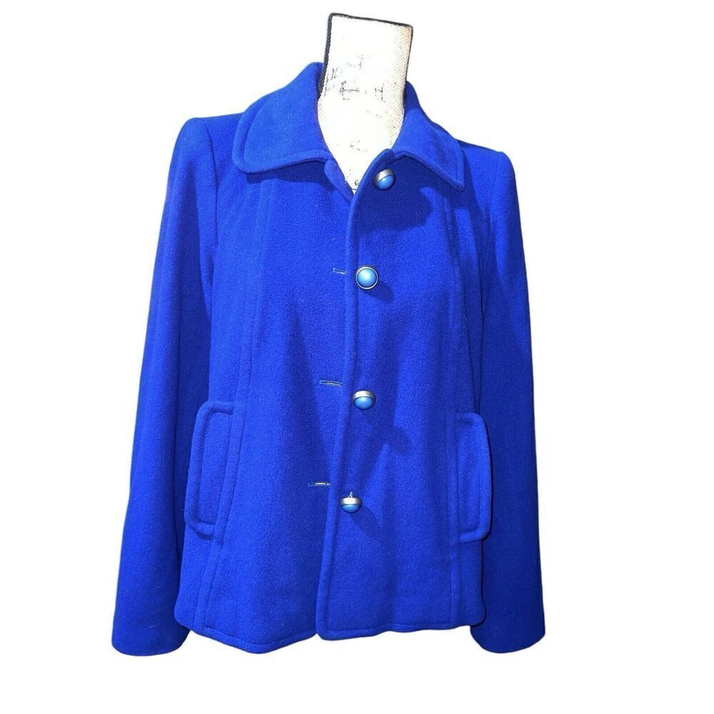 Louben Womens Jacket Royal Blue Wool &‎ Cashmere Blend Button Up Jacket Size 8